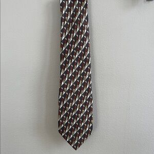 Z Inc silk geometric neck tie in rust tan and grey